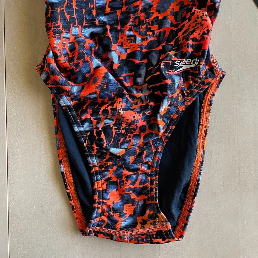 NEW Speedo PowerFlex Shatter Skin Super‎ Pro Back Race Swimsuit, Vibrant Orange